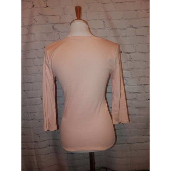 Knit Top Small Solid Light Pink Vneck Rhinestones - Picture 3 of 4